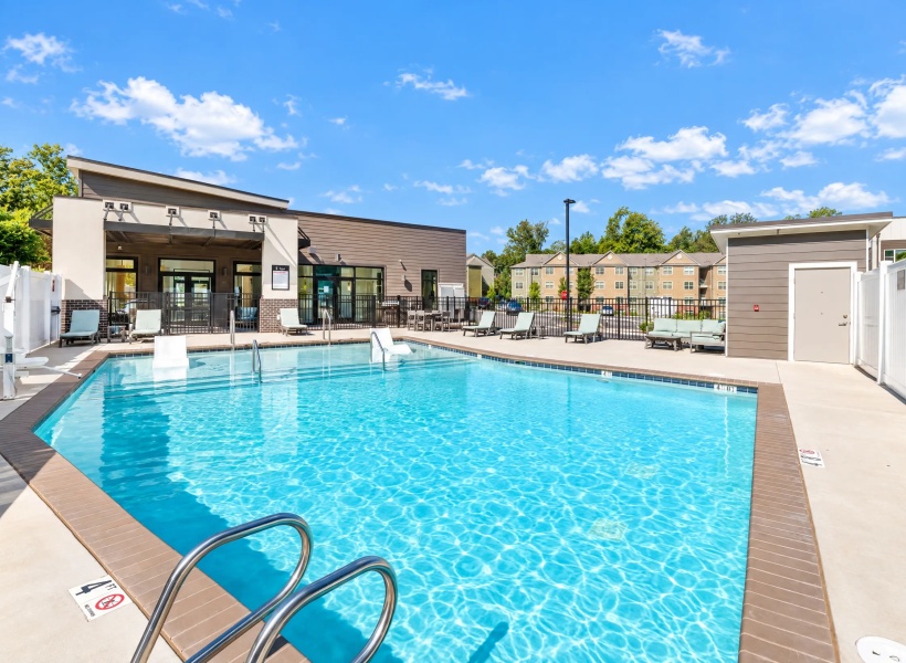 Resort-style pool and sundeck at 5 Row Apartments Resort-style pool and sundeck at 5 Row Apartments
