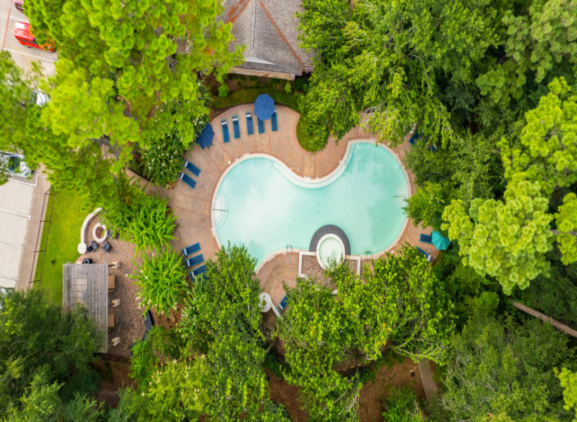 Aerial View of Pool at Raveneaux Apartments